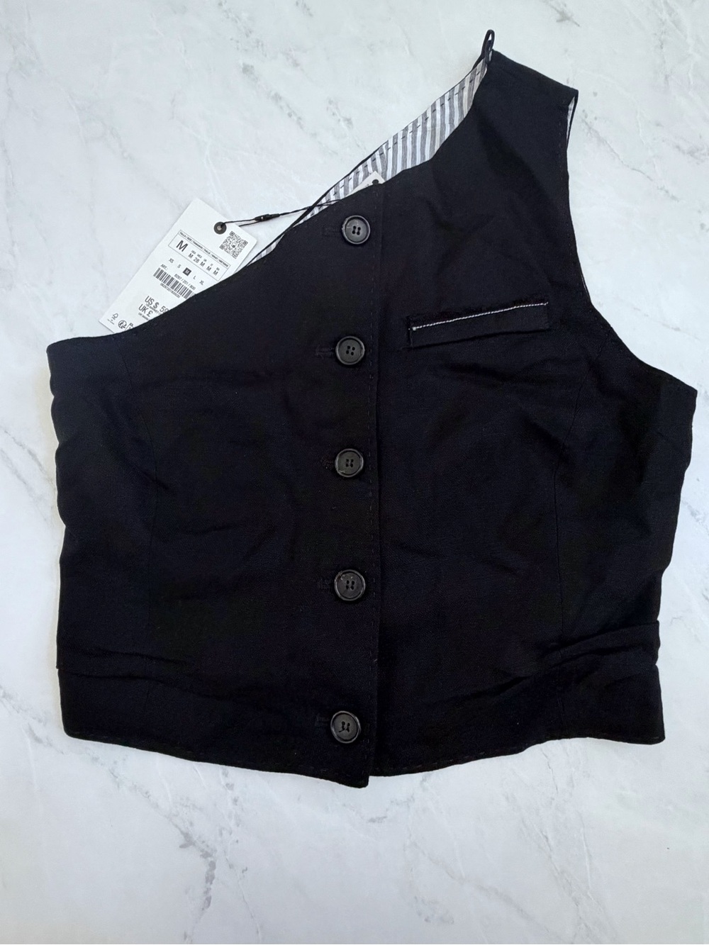 Zara Black Asymmetric Button-Front Vest M - Picture 6 of 8